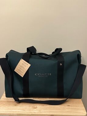 Coach Dark Green Canvas Duffel with Black Straps